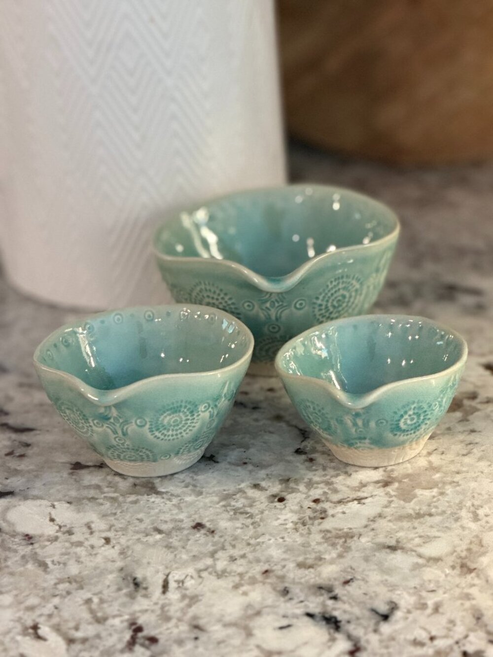 Anthropologie Old Havana Nesting Prep Bowls Set of 3 Mint Turquoise Portugal